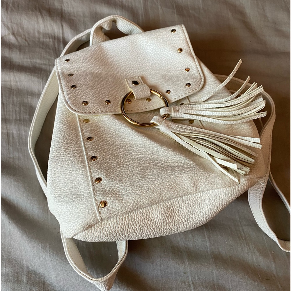white pleather mini backpack